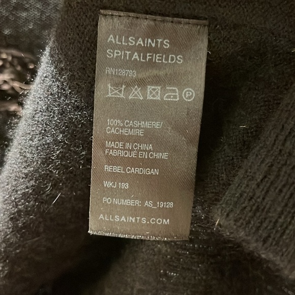 ALL SAINTS black 100% cashmere embroidered Rebels cardigan, size 2 - Picture 4 of 8
